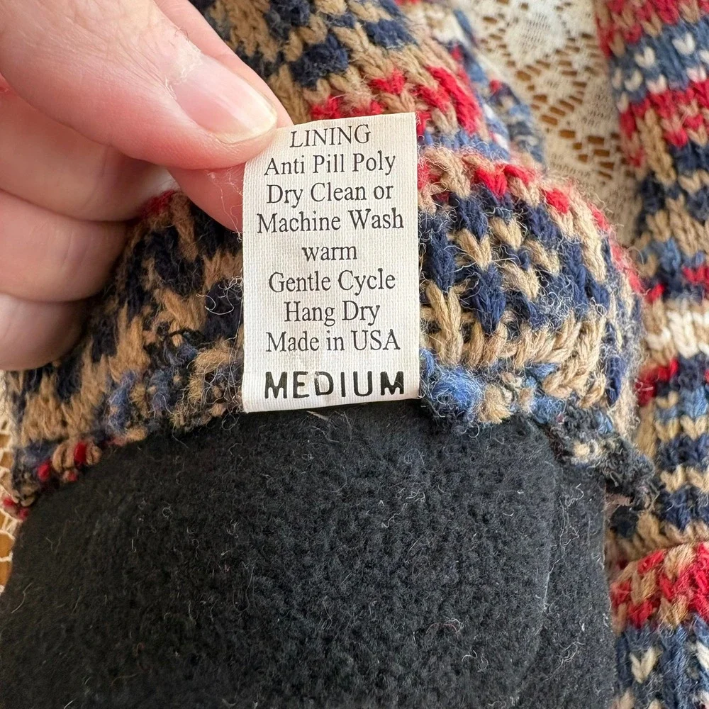 Minnesota Mittens Fair Isle Wool Blend Fleece Lined Knit Mittens Medium USA Made